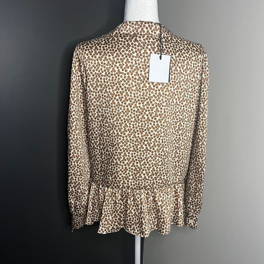 NWT Emme Marella Woman’s Brown White Print Long Sleeve V Neck Blouse- Size 46/10 - Picture 3 of 12